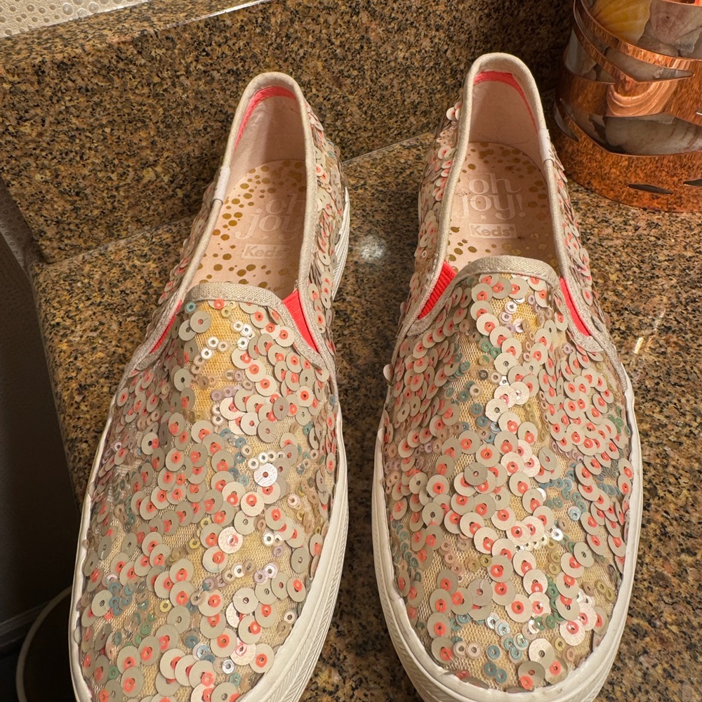 Keds Oh Joy Cream and Red Flats with Comfort Sole - Picture 2 of 6